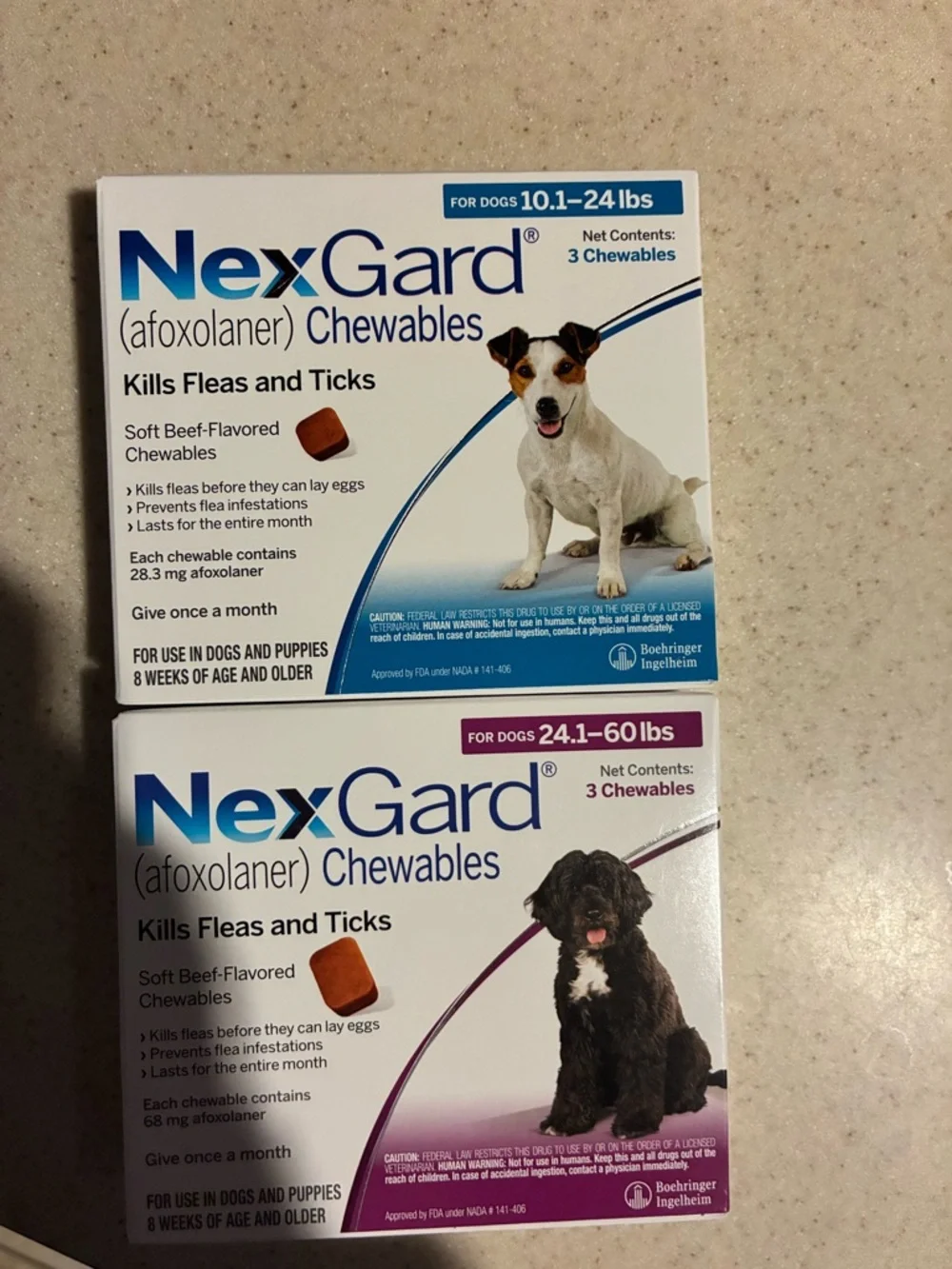 Nexgard Flea & Tick Treatment for Dogs -BUNDLE 10.1-24 lbs & 24.1-60 lbs 3 packs